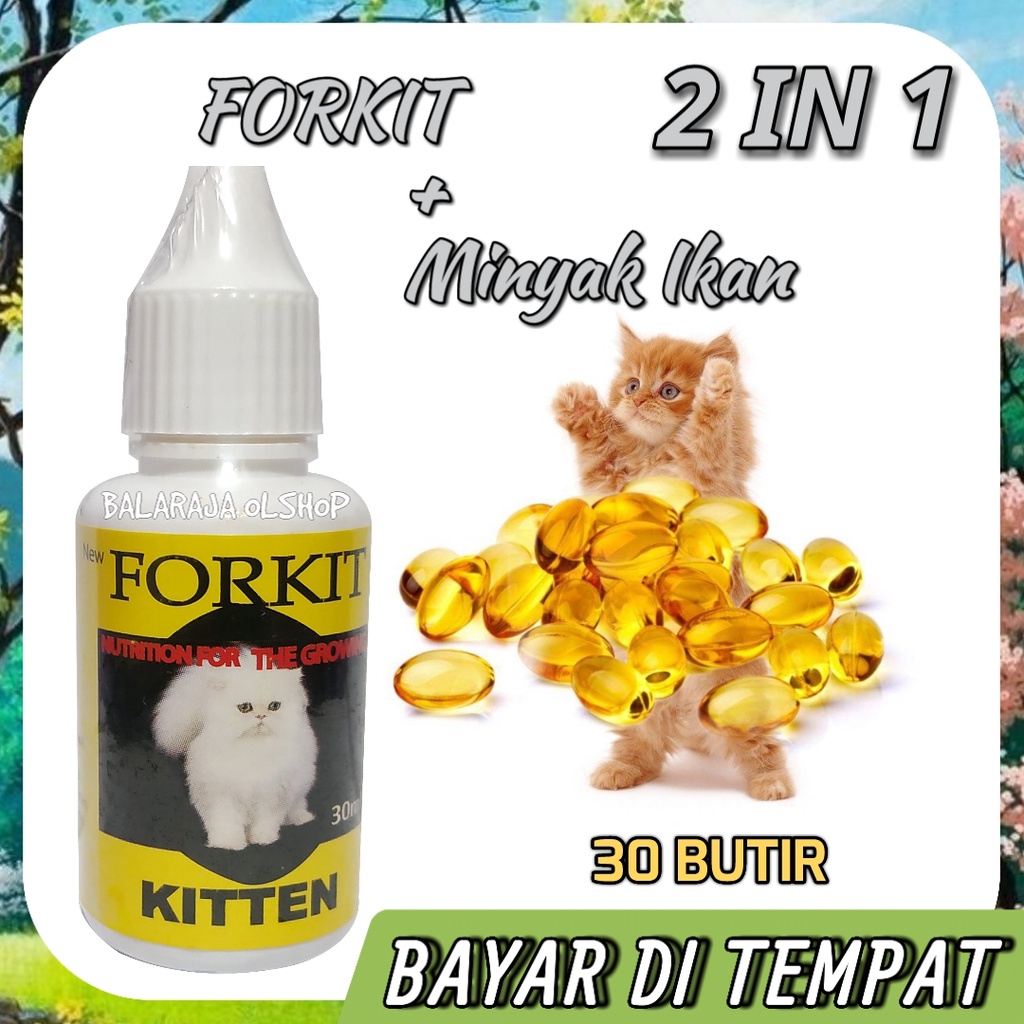 2 in 1 Vitamin Anak Kucing FORKIT + 30 Butir Minyak Ikan Untuk Meningkatkan Pertumbuhan Kucing Penambah Nafsu Makan