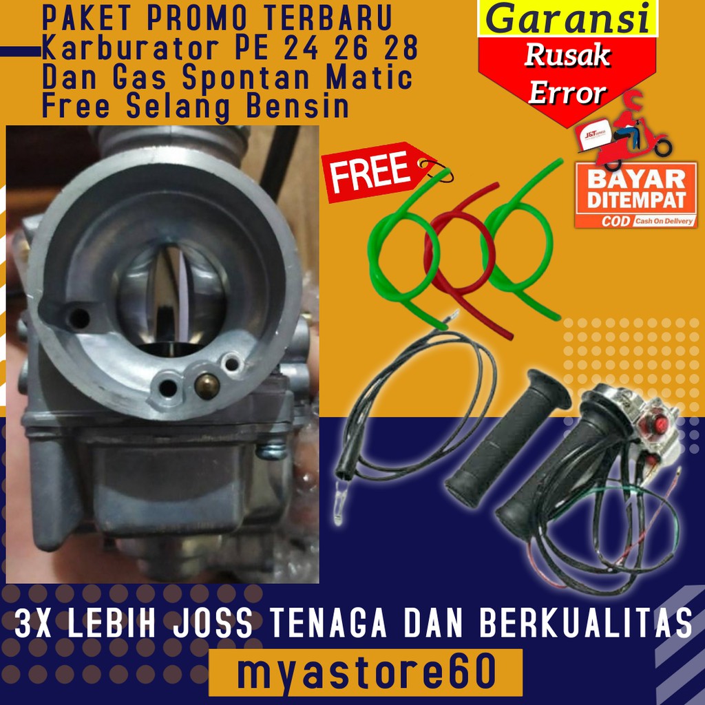 PAKET PROMO TERBARU  Karburator PE 24 26 28 PE24 PE26 PE28 Dan Gas Spontan Matic Free Selang Bensin