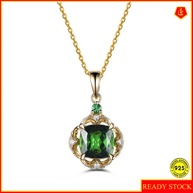 Kalung Rantai Dengan Liontin Kristal Emerald Bentuk Kotak Untuk Wanita