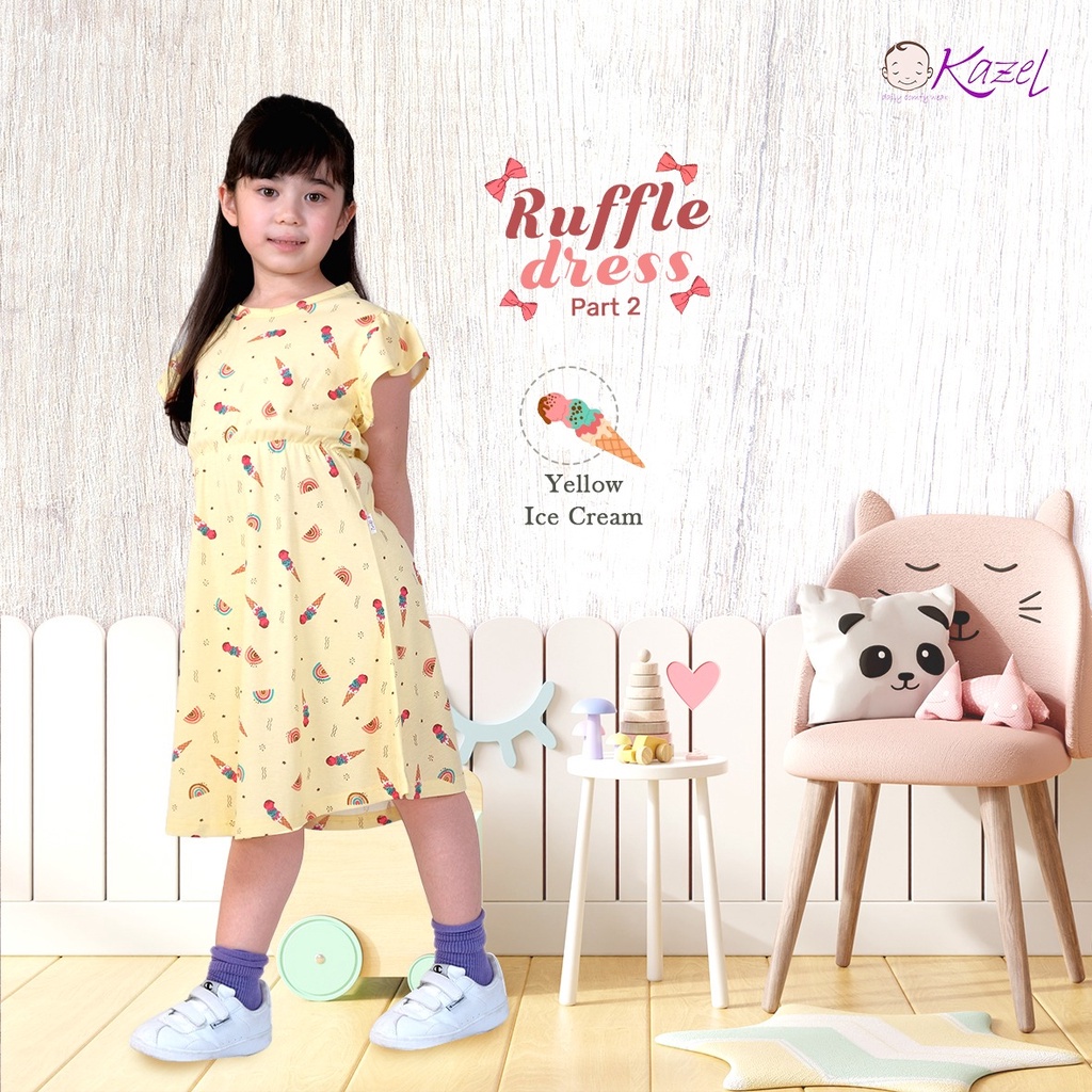 Baju Dress Anak Perempuan Kazel Ruffle Dress Motif 1Pcs