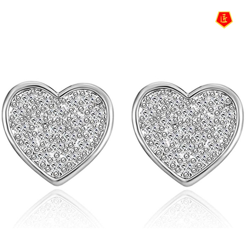 [Ready Stock]18K Gold Micro-Inlaid Diamond Heart-Shaped Ear Studs