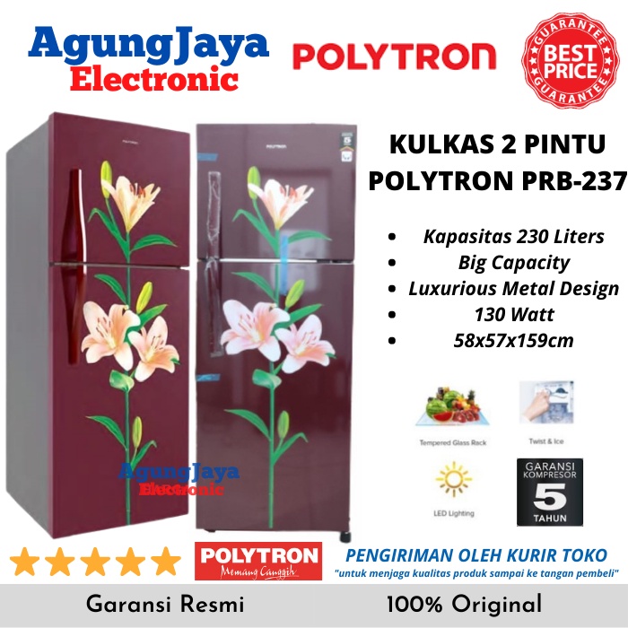 KULKAS POLYTRON PRB-237 230 LITERS LEMARI ES 2 PINTU BELLEZA (CILEGON-SERANG)