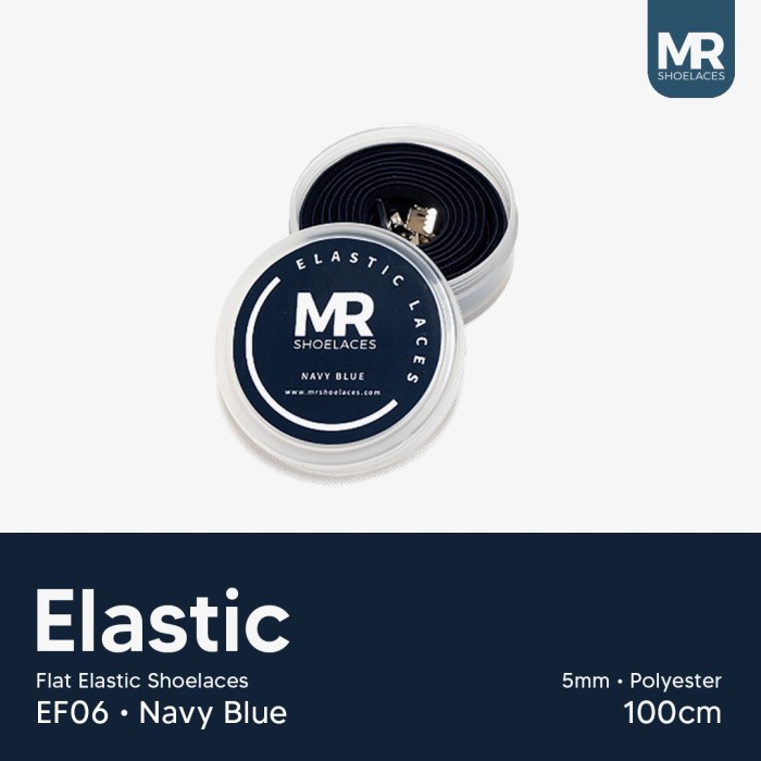 MR Shoelaces EF06 Elastic Biru Navy Tali Sepatu Flat Elastis 100cm