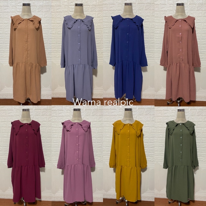 351 MIDI DRESS CRINKLE JUMBO XXL BIGSIZE MUSLIM POLOS RAYON MURAH PGMTA GROSIR KERAH KANCING BUSUI