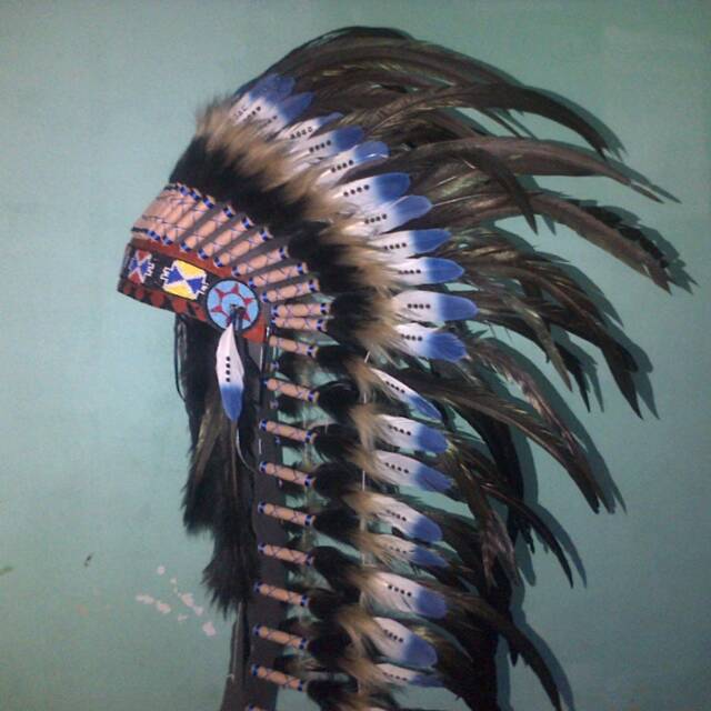 TOPI INDIAN double bulu hitam biru