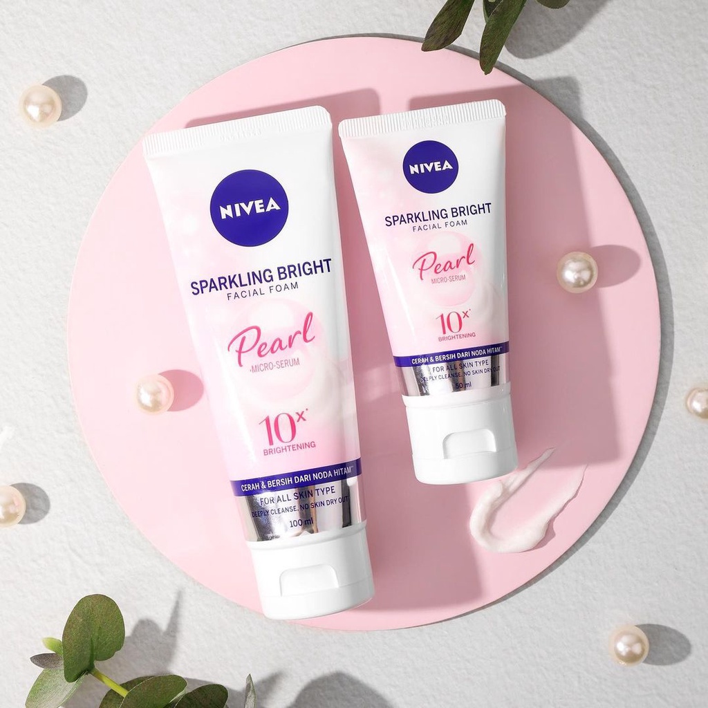 NIVEA Sparkling Bright Whitening Facial Foam PEARL Micro Serum 100ml / 50ml - Cleanser BPOM Facial Wash - Sabun Busa Pembersih Pencuci Wajah Muka White Sparking Sparling Spaking Brigh Brigt