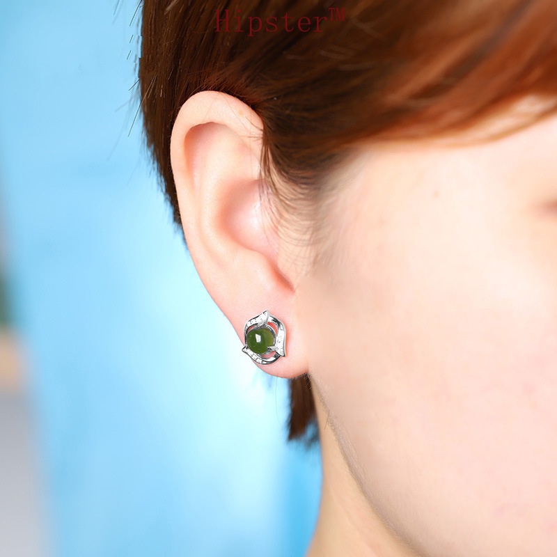 Elegant and Ethnic Style Fashion Diamond Green Agate Earrings