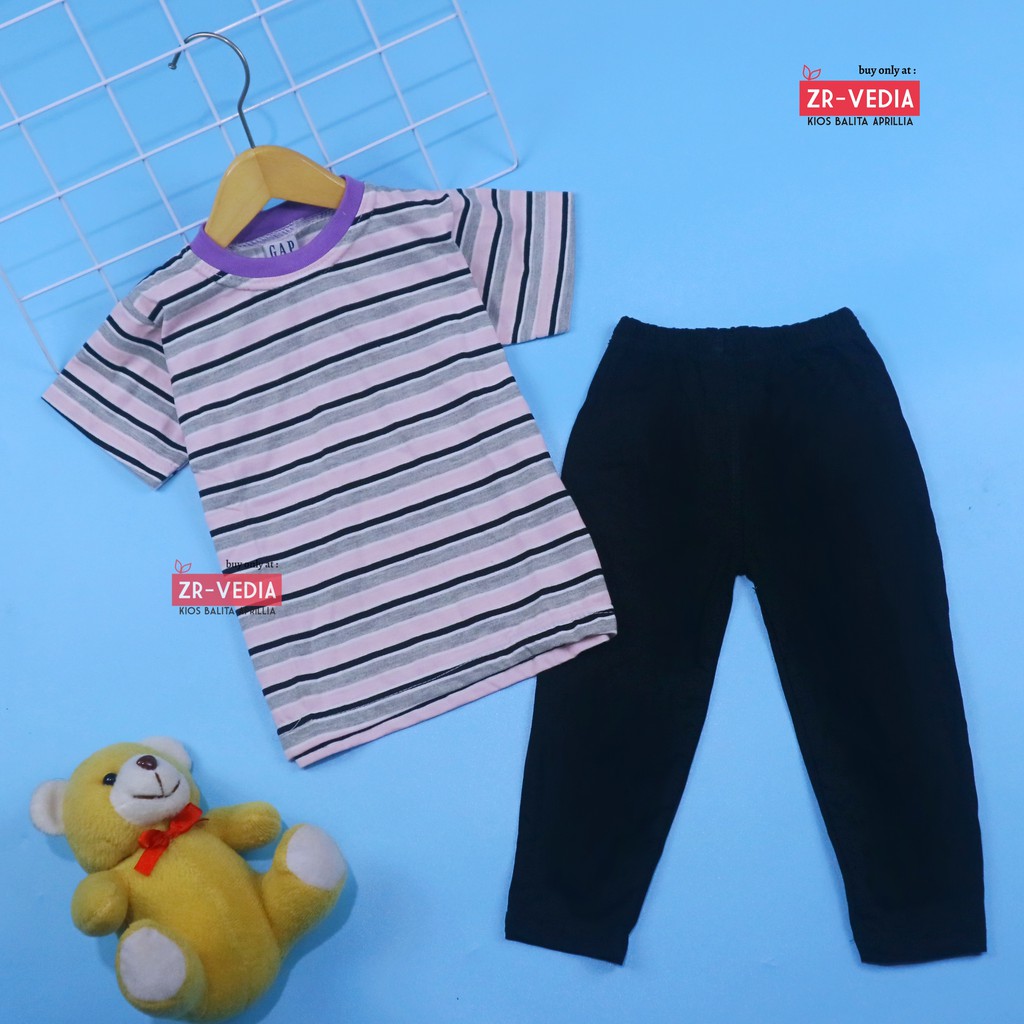 Setelan Amel uk 1-2 Tahun / Setelan Celana Panjang Kaos Salur Set Baju Anak Perempuan Legging Pants