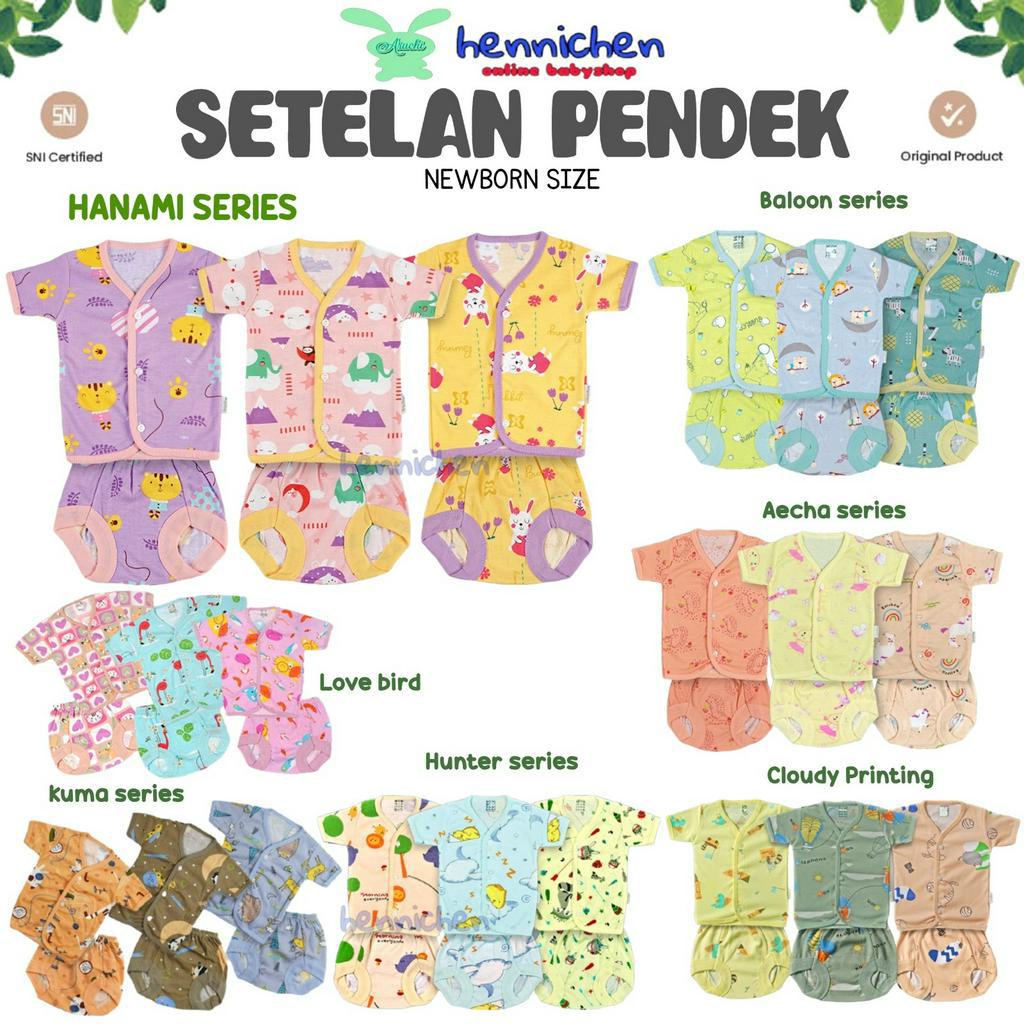 ARUCHI setelan PIYAMA anak PENDEK NEWBORN HANAMI / BALOON / AECHA / BUNNY / TIGER / HIPPO / KITTY / KUMA / LOVEBIRD / CLOUD / HUNTER SERIES baju anak / baju bayi