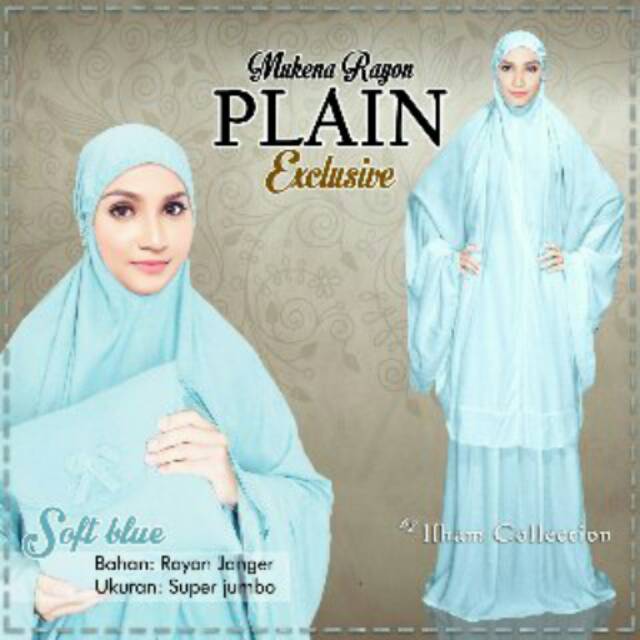 Mukena Polos PLAIN Exclusive Soft Blue/Soft Pink/Lime Green/Toska/Soft Purple/Off White/Jumbo Super