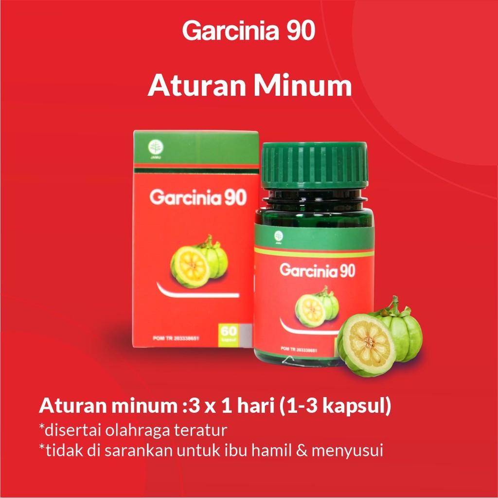 Garcinia 90 - Herbal Pelangsing Kurangi Lemak Tubuh Turunkan Berat Badan Bantu Diet Sehat Obesitas &amp; Tingkatkan Energi &amp; Membersihkan Tubuh dari Racun Bercahaya Isi 60 Kapsul