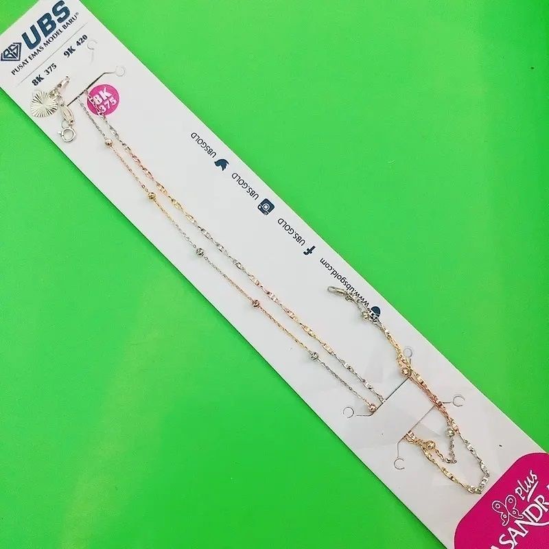 Gelang tangan dan kaki jedar 3 warna 2 layer bel UBS kadar 8K 375