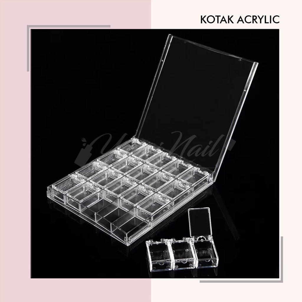 Kotak acrylic storage box rhinestones tempat manik gems nail art kotak serbaguna