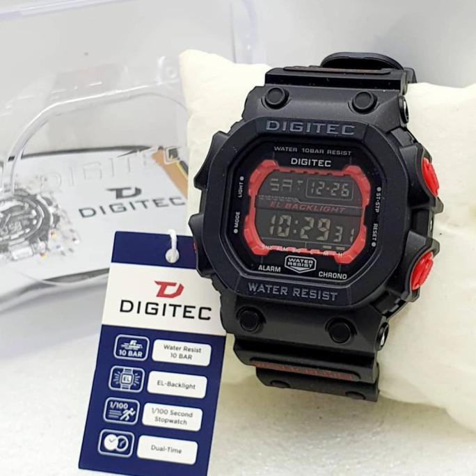 Jam Tangan Pria Digitec Original DG-2012 Full Black - Hitam Merah