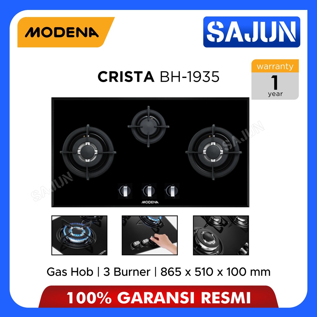 Modena Built In Gas Hob BH 1935 Kompor Tanam 3 Tungku CRISTA BH1935