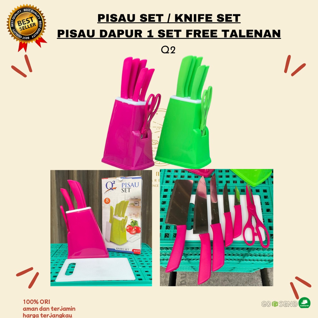 NEW!! PISAU SET Q2 ISI 8PCS / KNIFE SET / PISAU DAPUR SET FREE TALENAN