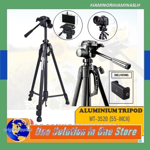 TRIPOD BLACK WEIFENG WT-3520 PREMIUM ORIGINAL 3520 PORTABLE LIGHTWEIGHT KAMERA HANDPHONE