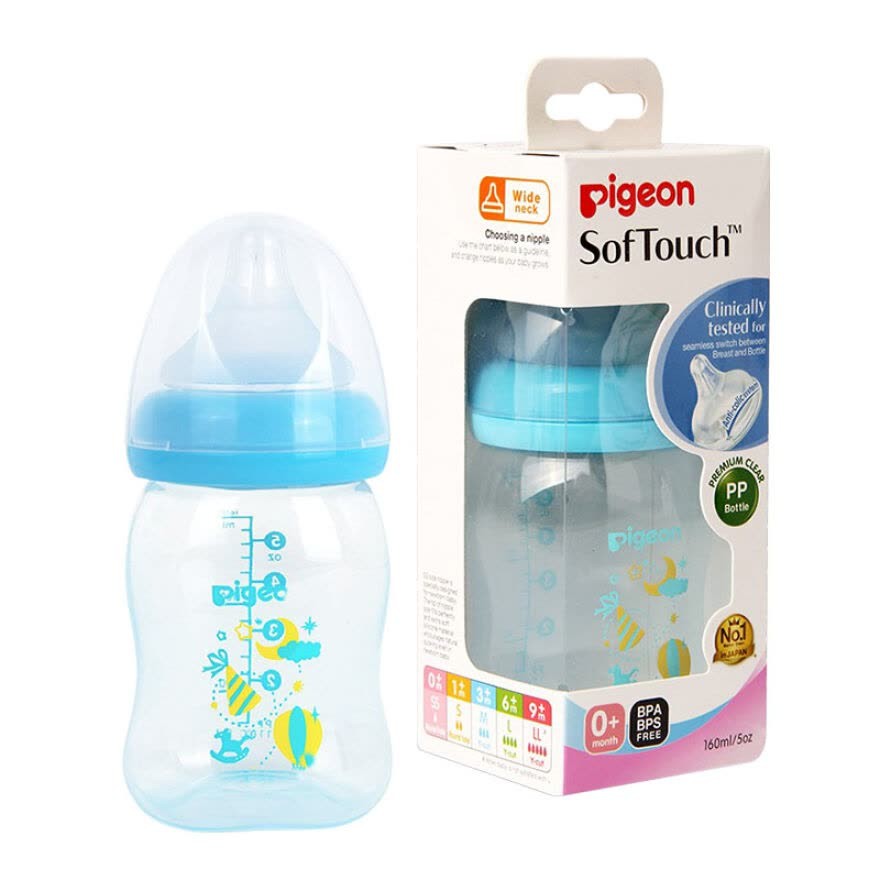 PIGEON Bottle PP Clear Wide Neck 160ml BLUE