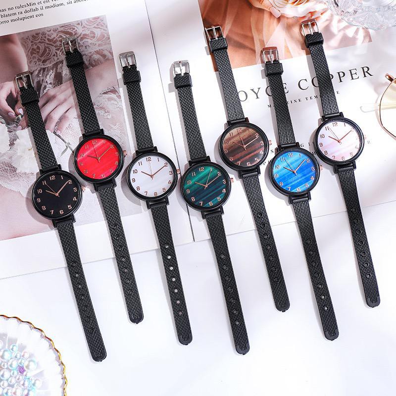 ✅COD [BBS] Jam Tangan Analog Quartz Tali Strap PU Corak Dengan Warna Gradasi Untuk Wanita Dan Pria