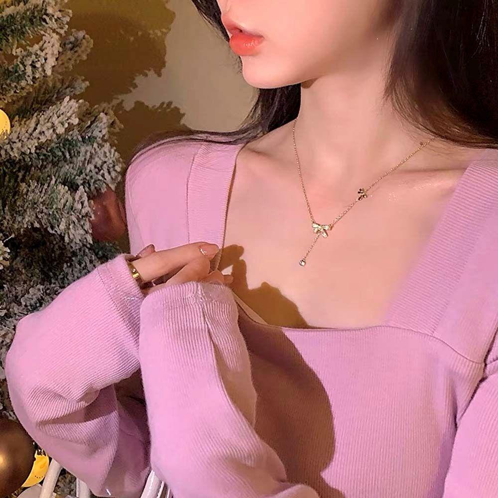 Mxbeauty Kalung Busur Fashion Adjustable Rantai Klavikula Pacar Perhiasan Pernikahan Gadis Desain Gaya Korea