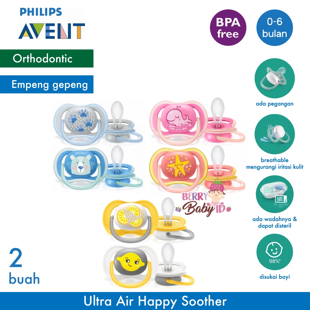 Philips Avent 2 Pcs Ultra Air Happy Empeng Bayi 6-18m Pacifier Soother Berry Mart