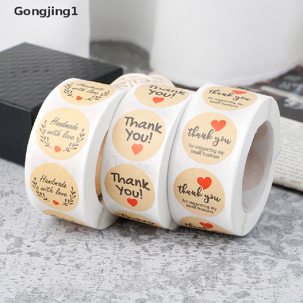 Gongjing1500pcs Stiker Label Bulat Tulisan Thank You Untuk Segel