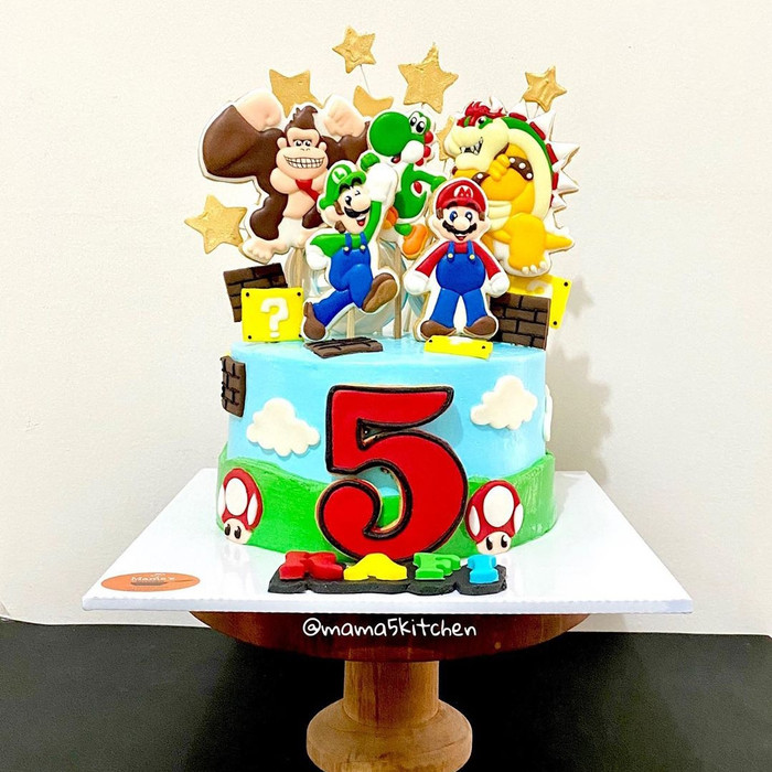 

kue ulang tahun butter cookies icing fondant cake mario bros luigi