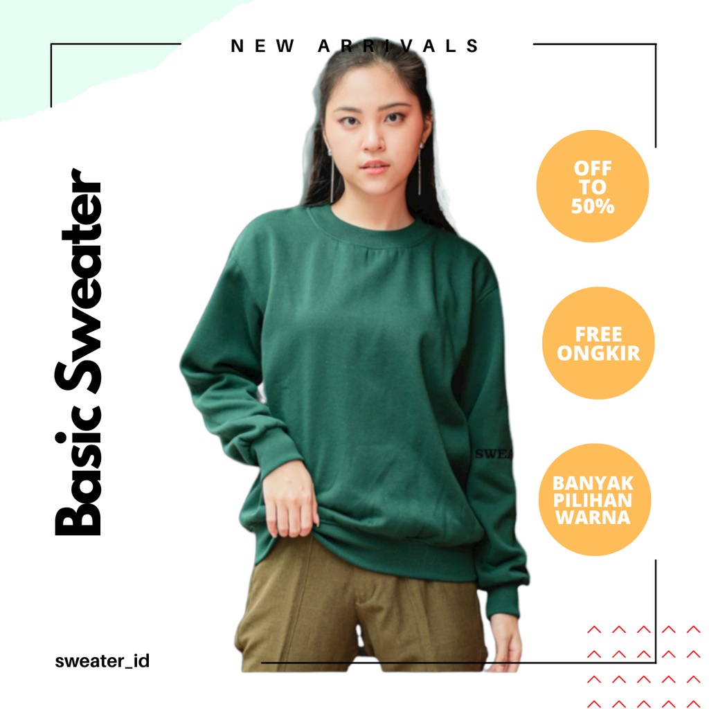 SWEATER_ID Basic Sweater Crewneck Hijau Lumut / Hijau Botol Polos Unisex