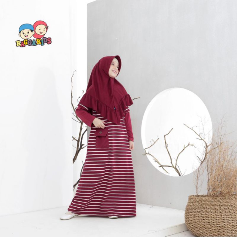 Gamis Anak Syar'i Motif Garis Rangga Kids