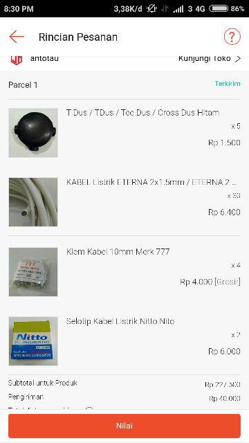 Kabel Listrik Eterna 2x1.5mm / Eterna Tembaga 2 X 1.5 Mm Eceran Meteran