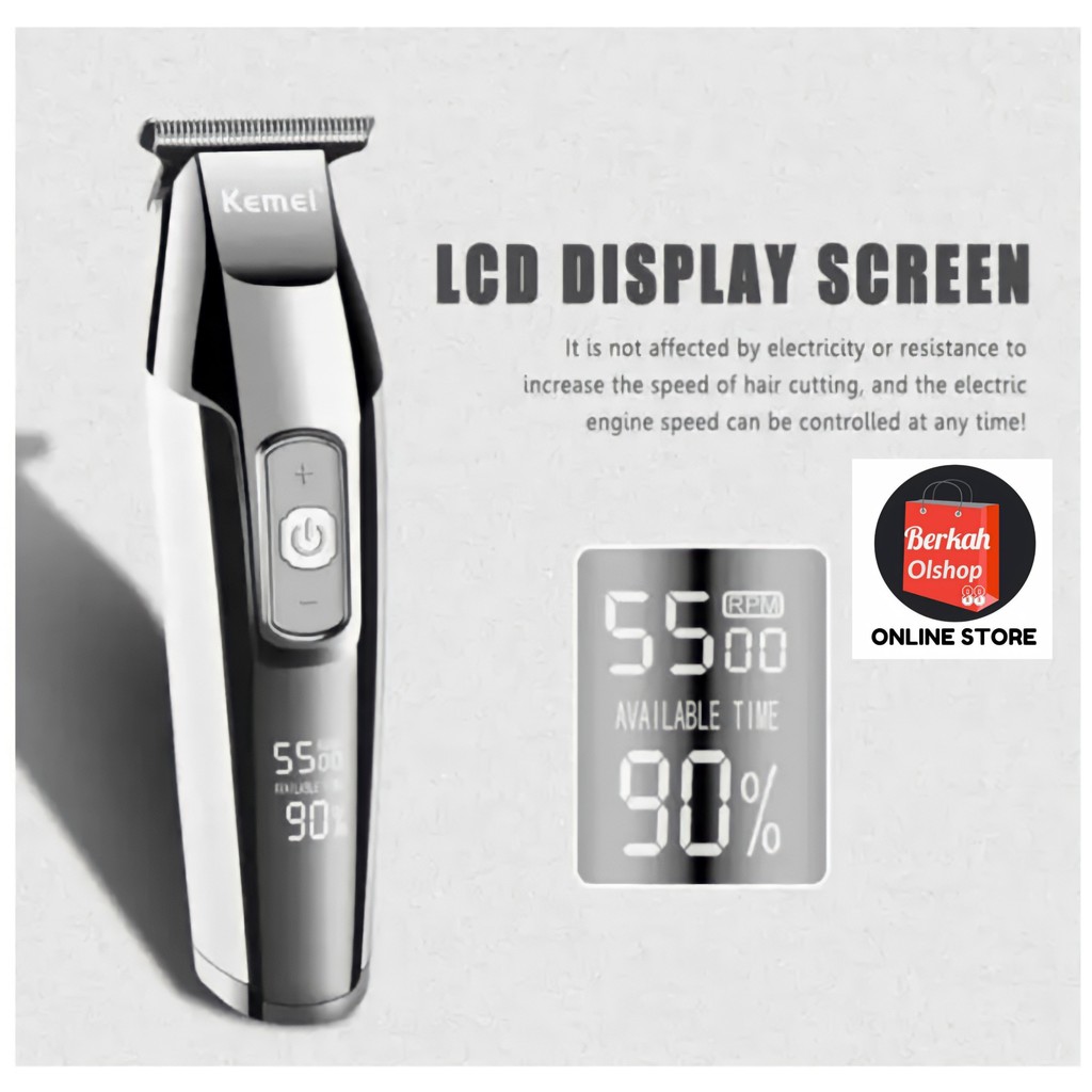 Berkah Oldshop 88 - Kemei KM-5027 Electric Cordless Professioanal Hair Clipper LCD Display