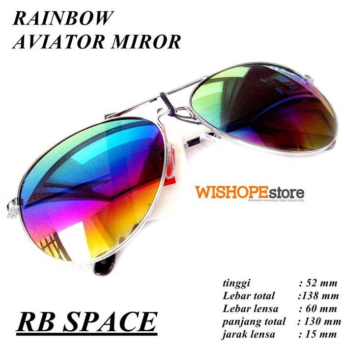 Unik KACAMATA R.B SPACE AVIATOR EYEWEAR MIRROR RAINBOW S1.00 FRAME SILVER Diskon