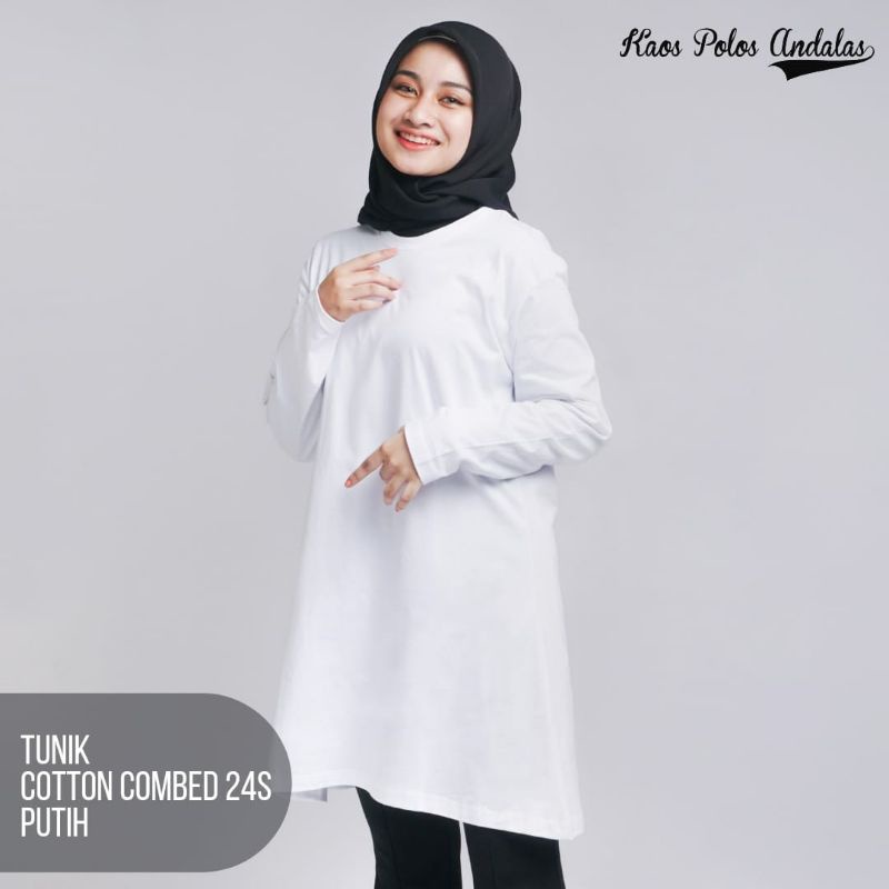 KAOS POLOS TUNIK UNTUK MUSLIMAH BAHAN KATUN COMBED 24S WARNA PUTIH