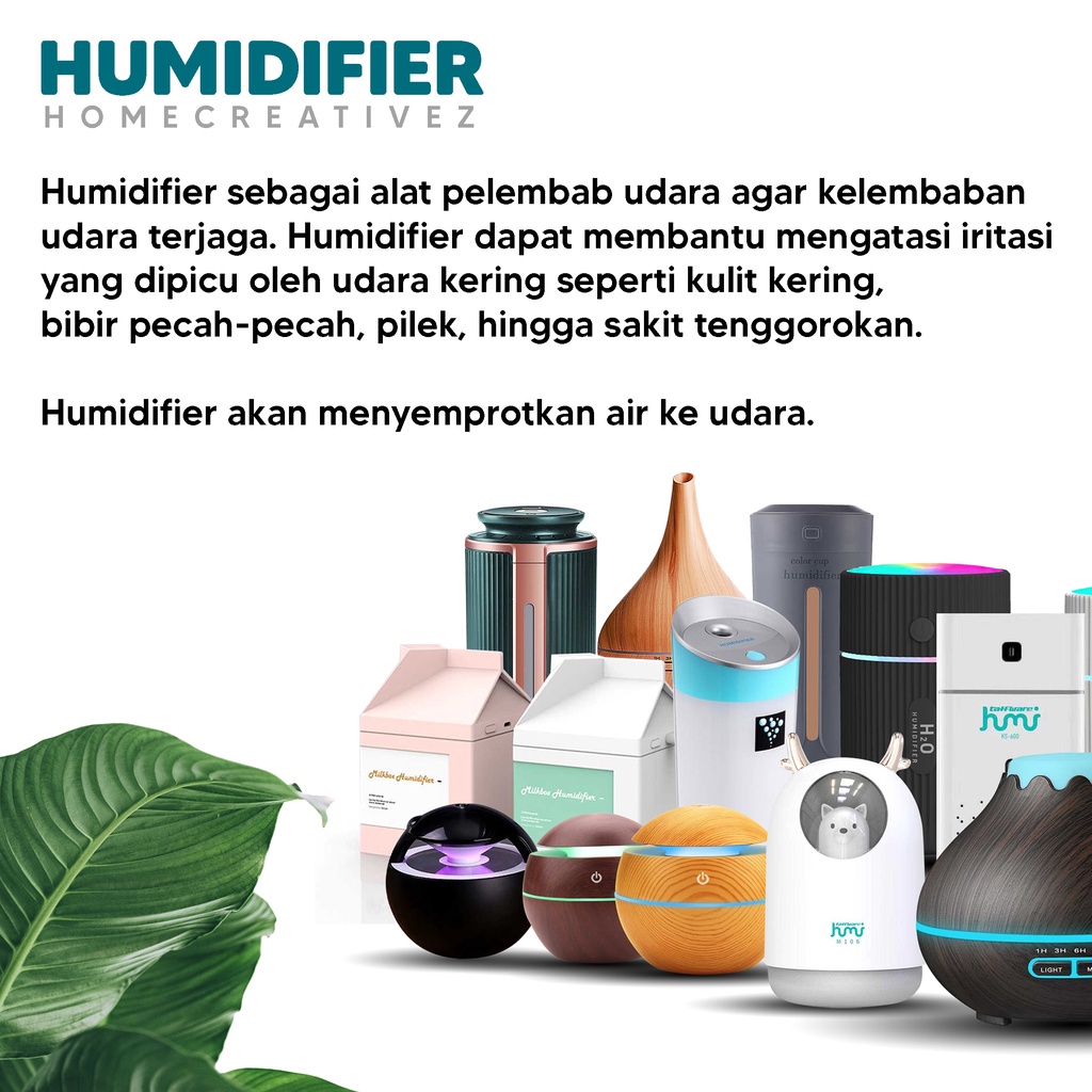 HOME CREATIVE 100% Original Humidifier Diffuser Warna RGB Purefier Pelembab Udara Humidifier Ruangan Filter Ruangan Pengharum Ruangan Diffuser Bonus 12 Botol Esensial Oil Pure 100% Termurah