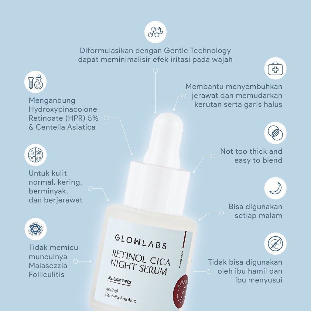 BPOM Glowlabs Retinol Cica Night Serum Mild and Powerful Anti-Aging Skincare Mengencangkan Wajah