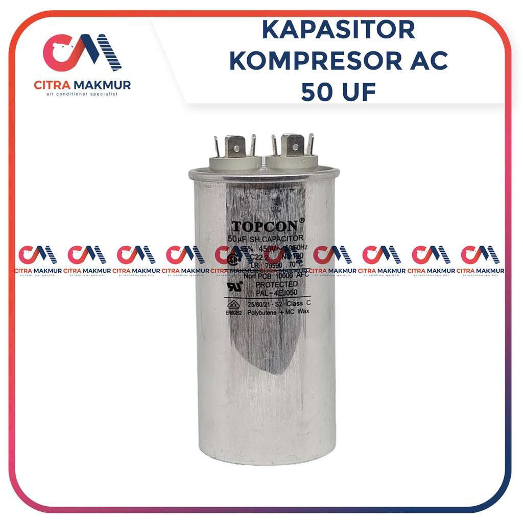 Kapasitor AC 50 uF Capasitor Air Conditioner Kompresor Compresor Tabung Mesin Siingle Satuan Topcon