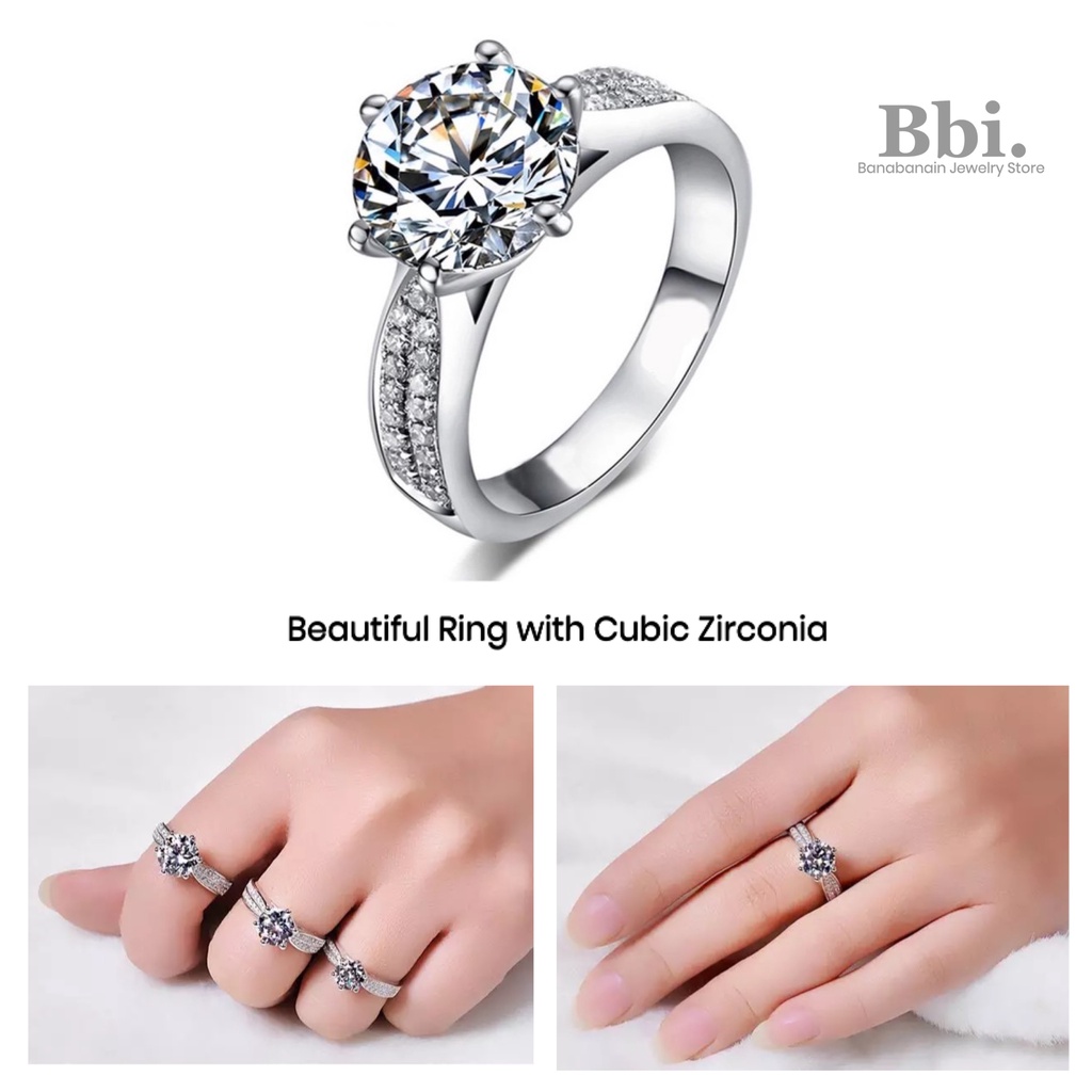 Cincin Berlian Wanita Korea Silver Kristal Putih Periasan CCKPP