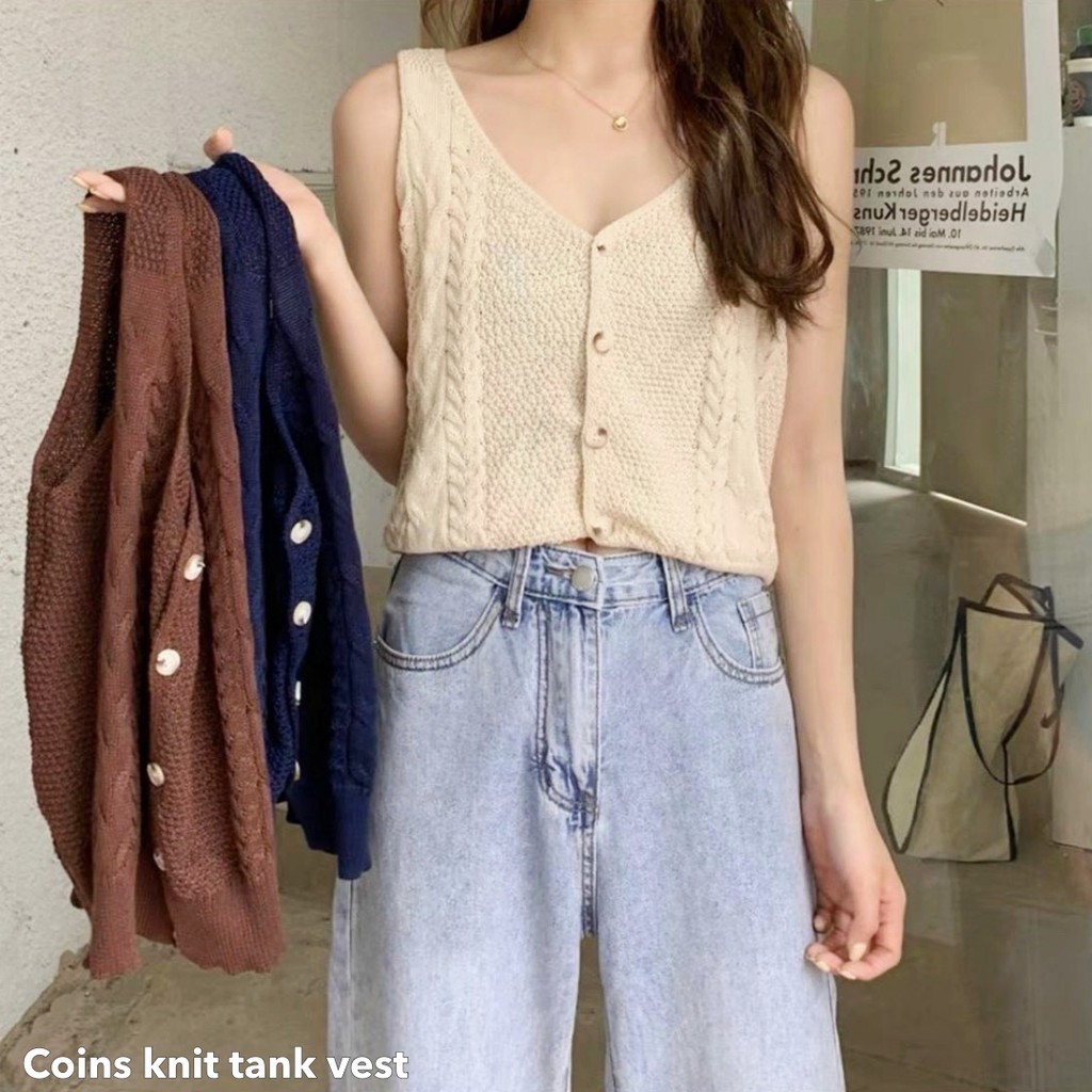 Coins knit tank vest -Thejanclothes