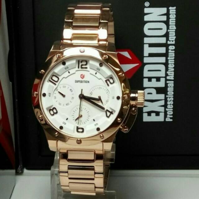 Jam Tangan Wanita Original Expedition E6381 Ladies Rantai Sporty Rose Gold