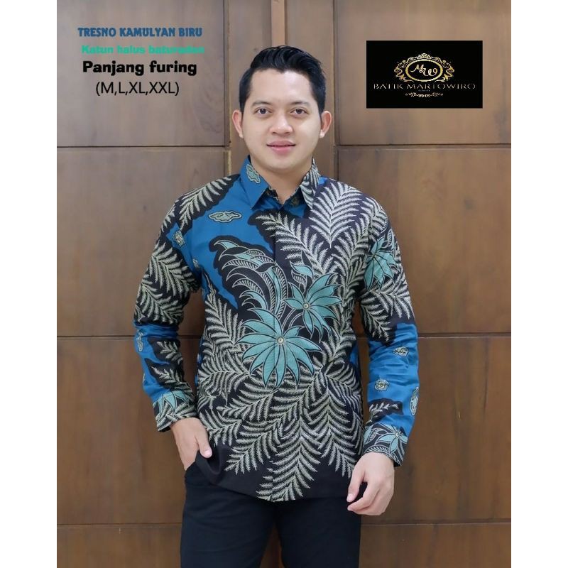 Kemeja Batik Warna Biru Batik Lengan Panjang Batik Lapis Furing TRESNO KAMULYAN BIRU PANJANG