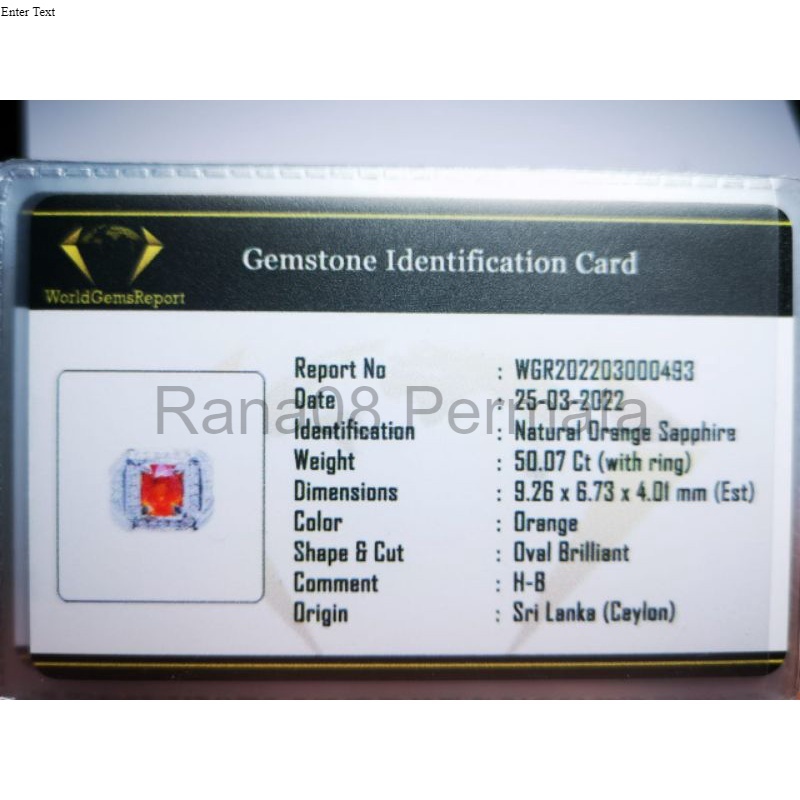 NATURAL ORANGE SAPPHIRE CORUNDUM MEMO WGR GEMS LAB