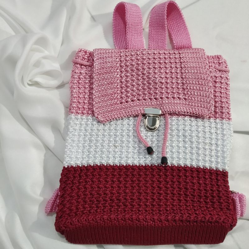 TAS RAJUT RANSEL PELANGI MURAH WANITA KEKINIAN