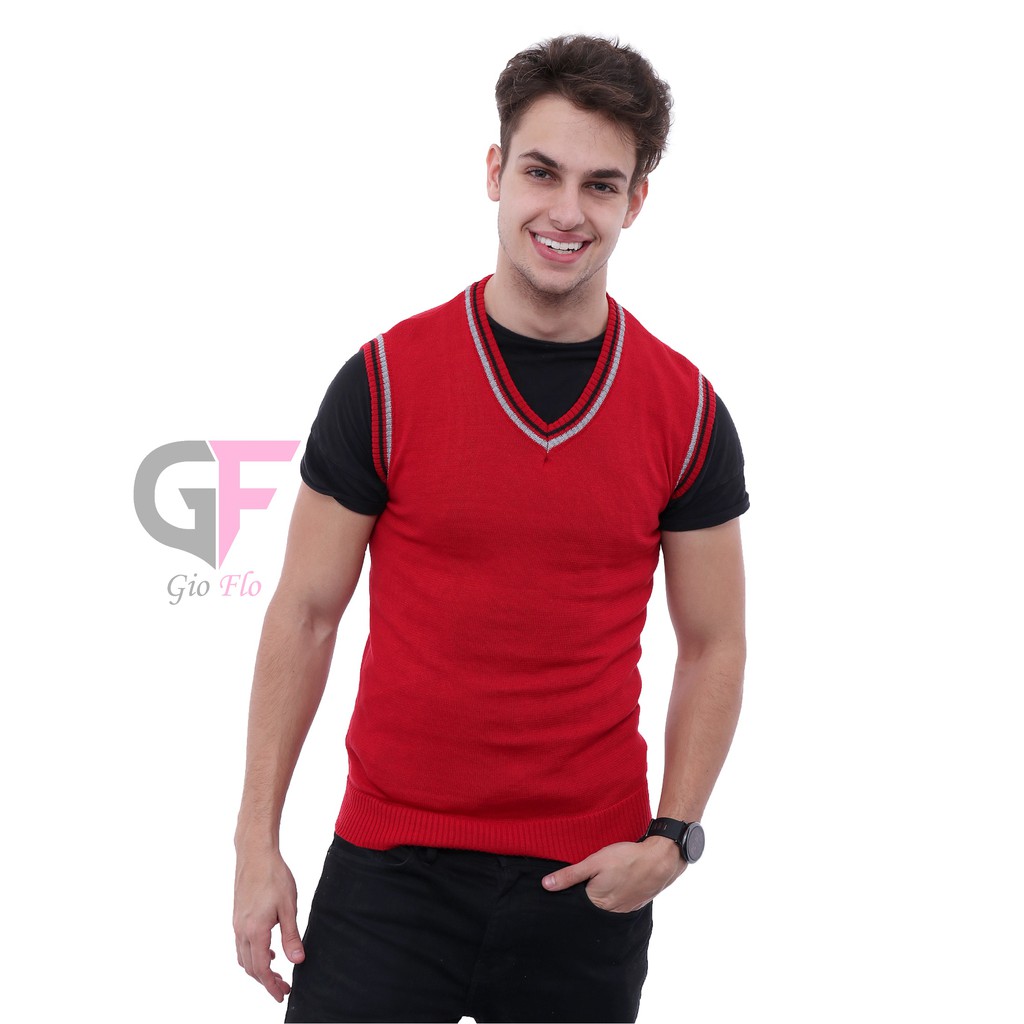 GIOFLO Outwear Vest Rajut Pria Casual Merah / ROM 308