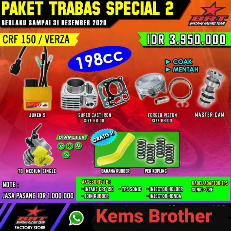 TRABAS SPECIAL 2 CRF BRT 198CC FREE VELOCITY BANANA