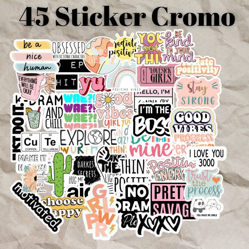 

45 pc sticker cromo | sticker set aestetic | sticker tumblr | sticker laptop | sticker case hp