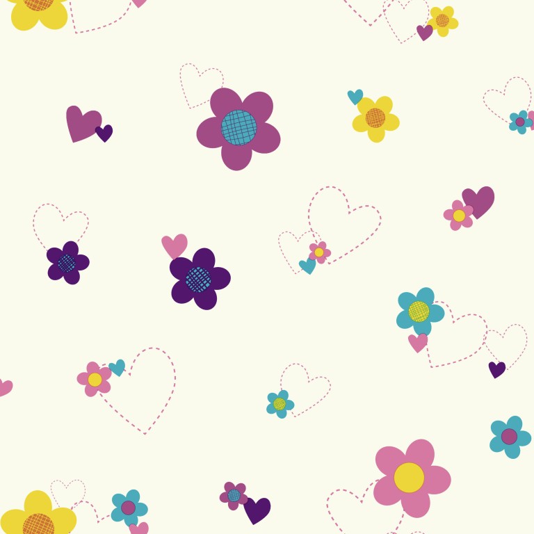 Disney Wallpaper Flower & Hearts Pink. DS7681 (A)