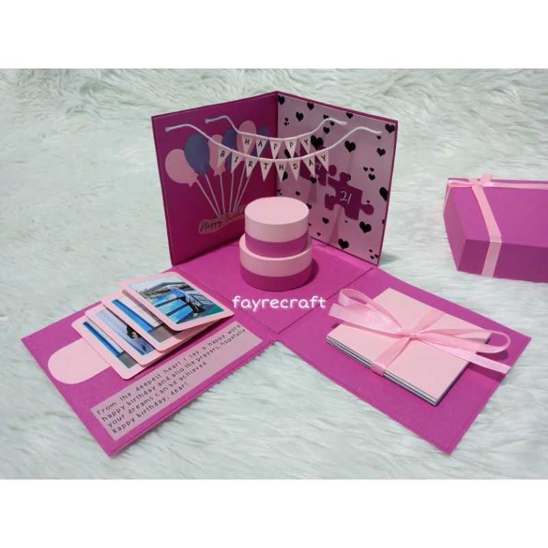 

EXPLOSION BOX KADO ULTAH KADO WISUDA UNIK CUSTOM FUNKY PINK KOMBINASI SOFT PINK