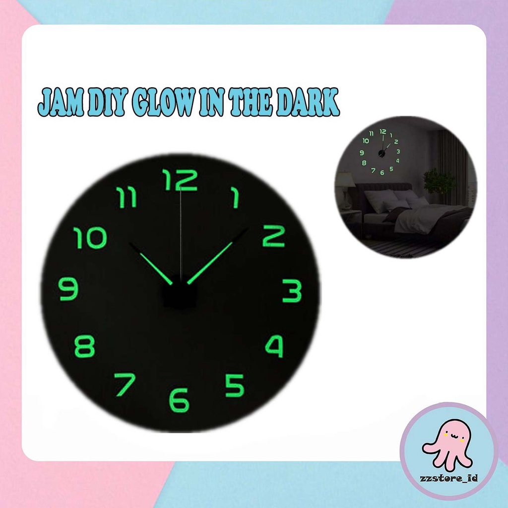 Jam Dinding Glow In The Dark Stiker Tempel DIY Analog 3D Giant Modern Clock / Jam Dinding Rumah DIY Model Glow In The Dark Modern Design Aesthetic