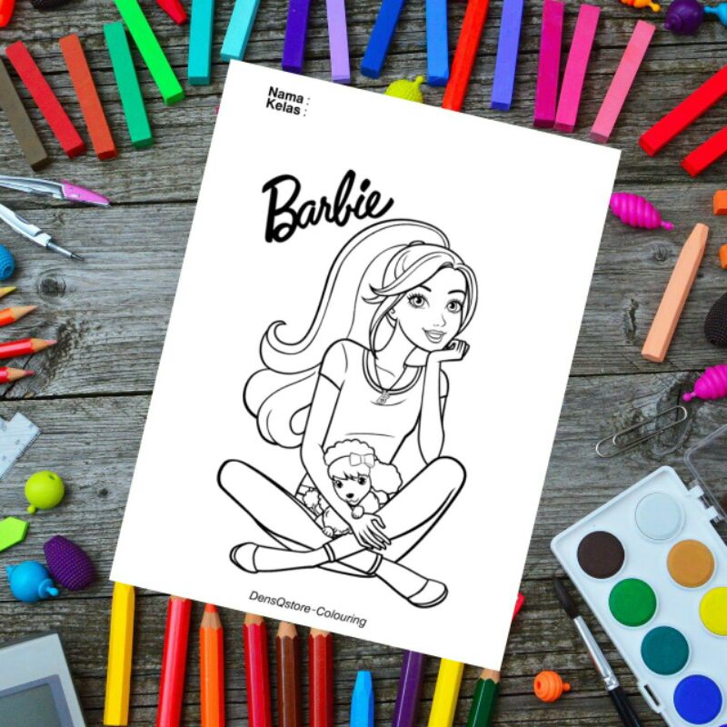 Kertas Mewarnai Anak Tema Barbie / Kertas Gambar / Kertas Mewarnai Gambar (10 Lembar)