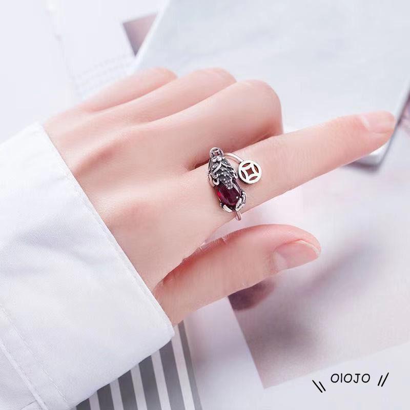 【COD】Cincin Ruby Pixiu Cincin Model Terbuka Gaya Retro Dengan Ruby Pixiu Tail Untuk Wanita